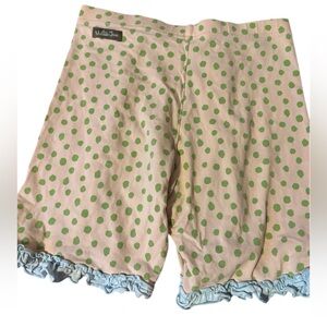 Polka Dot Girls Size 14 Shorts - Green and Cream With Blue Trim